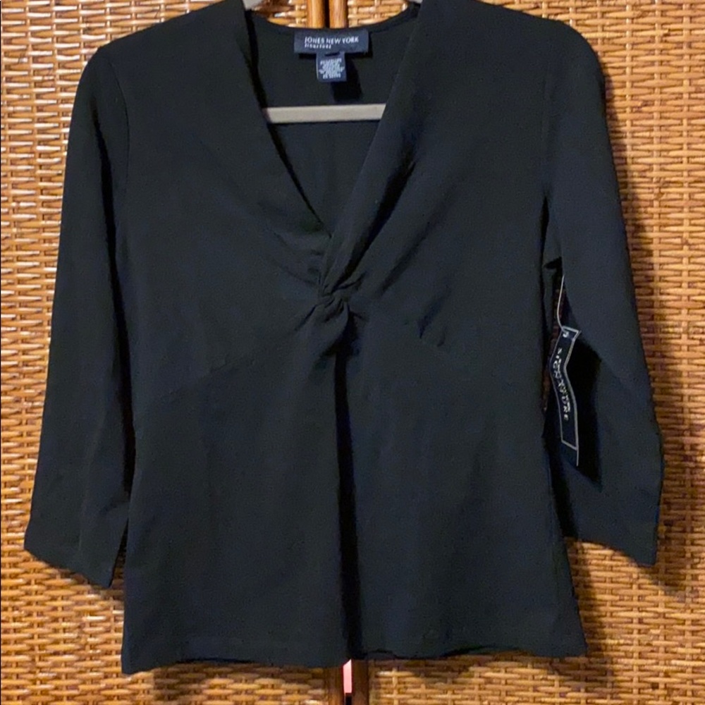 Jones New York black twist front L/S T-shirt NWT M